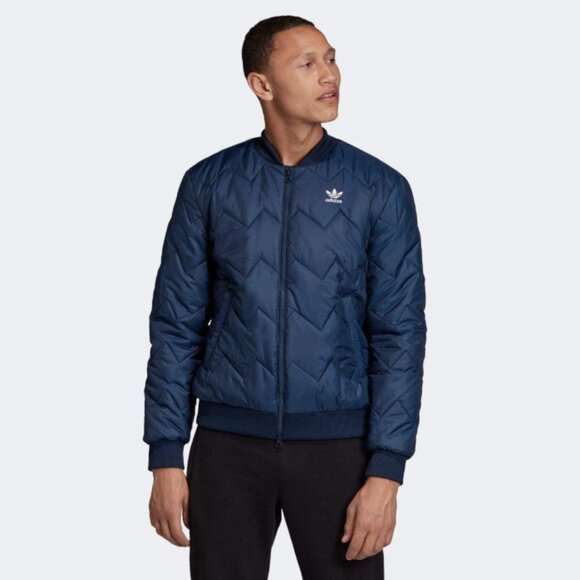 NWOT Adidas Unisex Navy Quilted Puffer Jacket with Logo Men Size S Women Size M - Picture 1 of 13